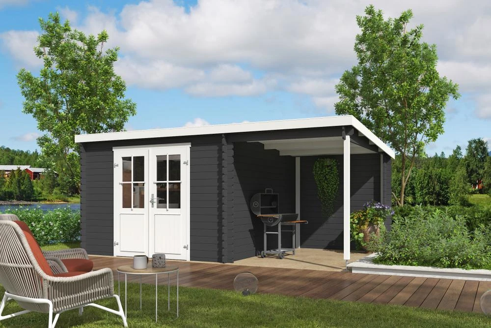 Outdoor Life Blokhut Tampa met Overkapping Carbon Grey-Wit 550 x 250 cm - Afbeelding 3